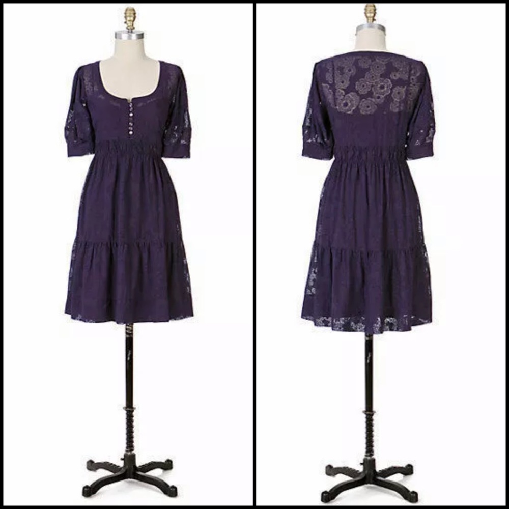 Anthro Maeve Silk Plum Sheer Floral Babydoll Dress